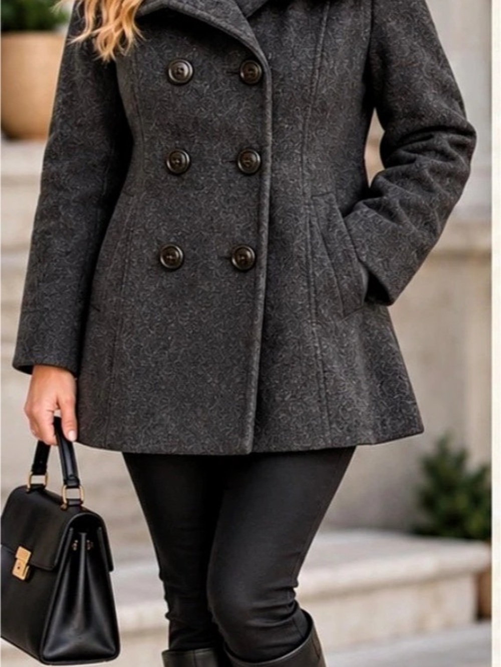 25” ptp Jessica Double Breasted Wool Coat in Gray XL Like New